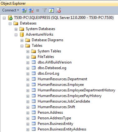 AdventureWorks Database in Object Explorer